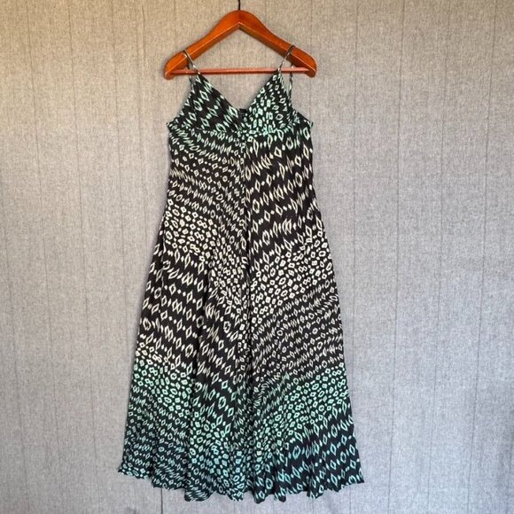 Vintage Y2k Gypsy 05 100% Silk Black Green Tribal Print Maxi Sun Dress Size S - Picture 1 of 12